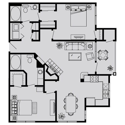 2 Beds • 2 Bath WAIT-E floor plan