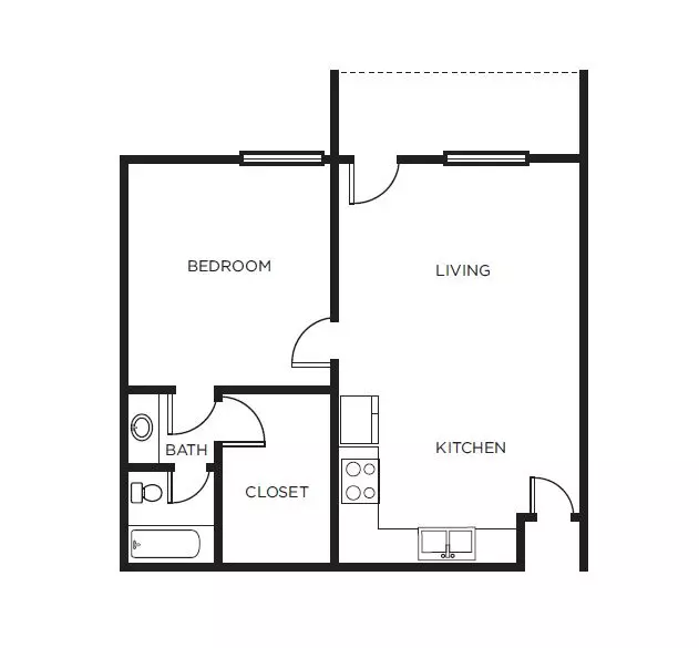 1 Bed /1 Bath 1210 floor plan