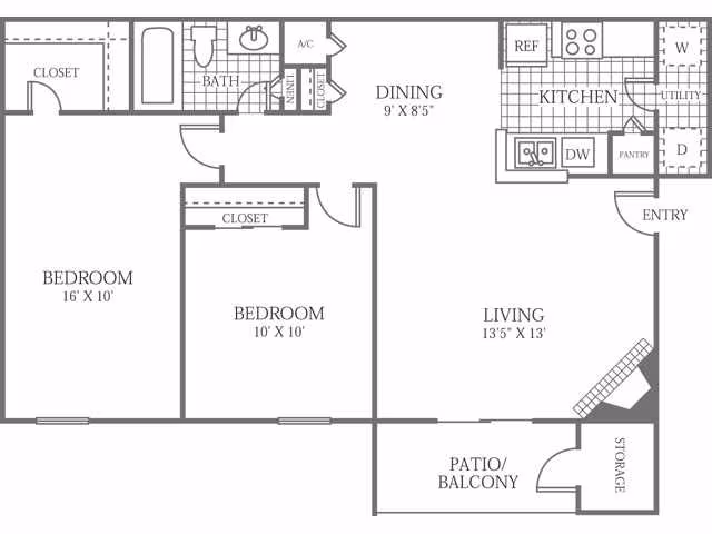 2 Beds • 2 Bath 611 floor plan