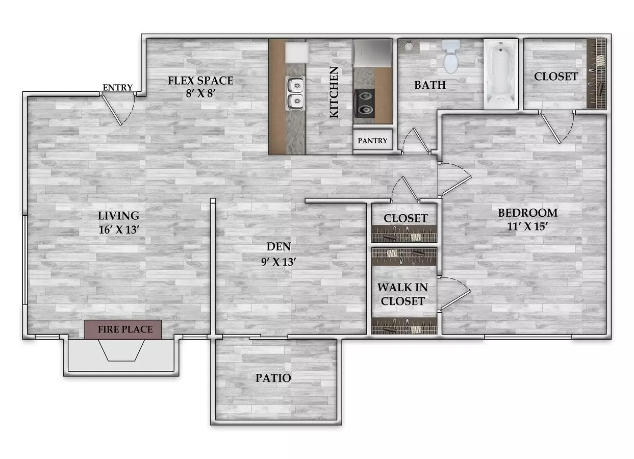 1x1 643 SF 1203 floor plan