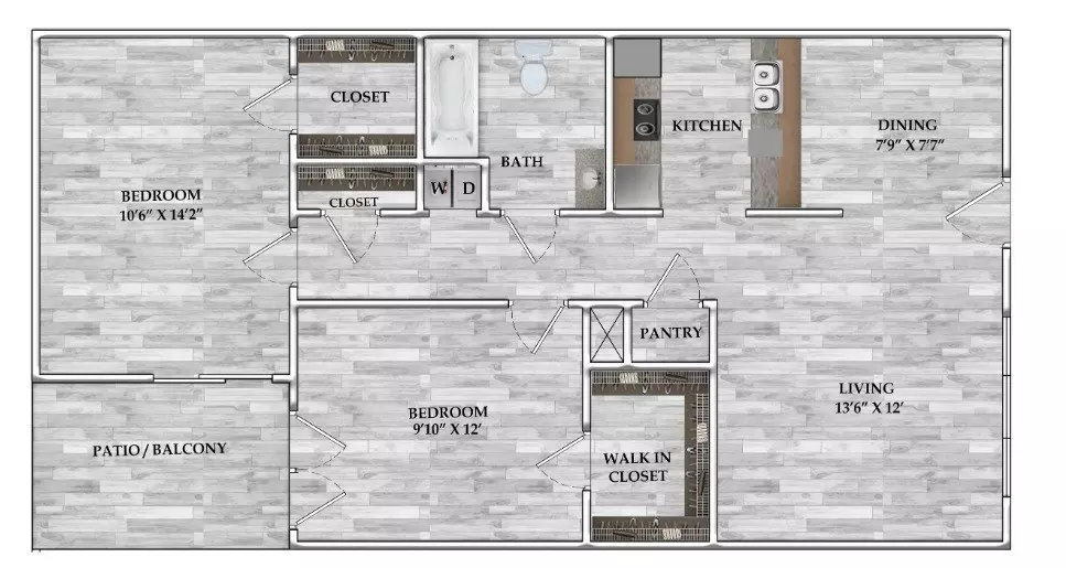 2 Beds • 1 Bath 152 floor plan