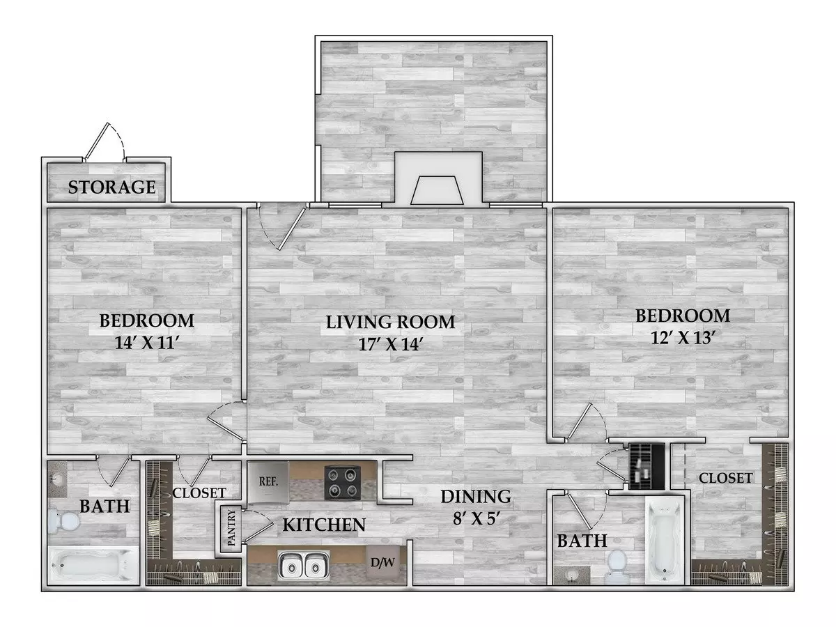 2x2 946 SF 301 floor plan