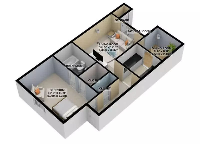 1 Bedroom 1 Bathroom 26-2601 floor plan