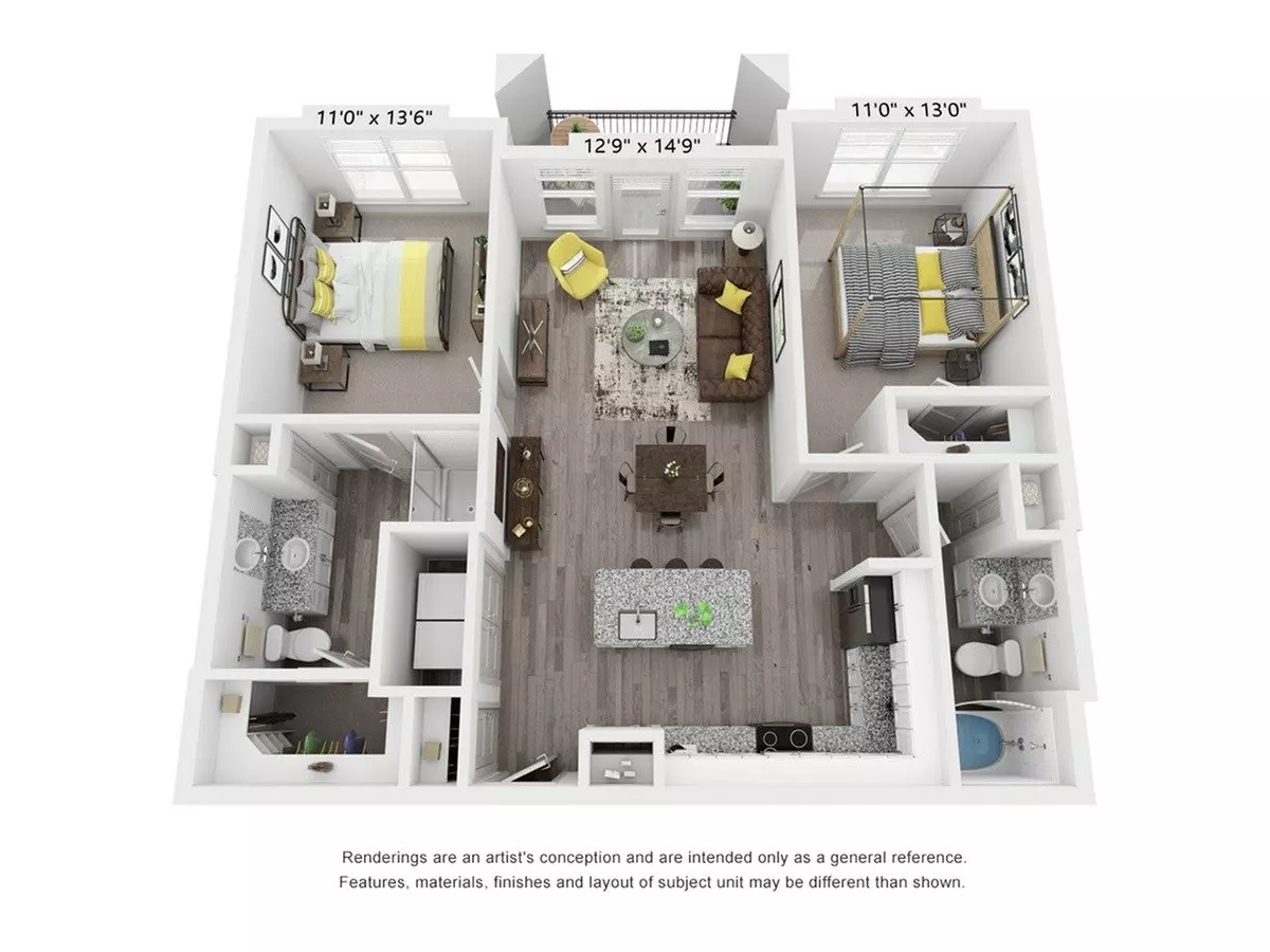 2 Beds • 2 Bath 1101 floor plan