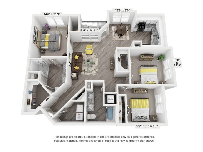 3 Beds • 2 Bath 1208 floor plan