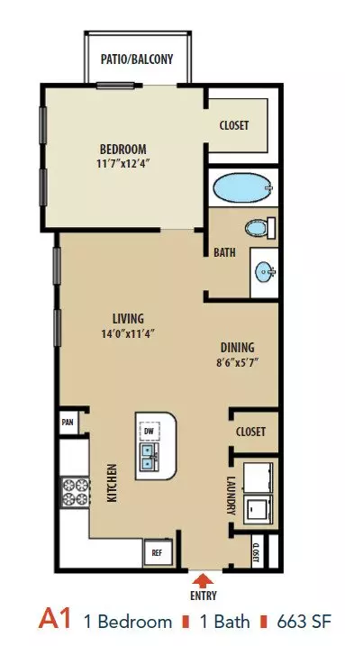 1 Bed • 1 Bath 5410 floor plan