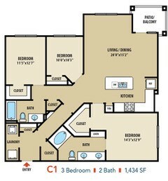 3 Beds • 2 Bath 2305 floor plan