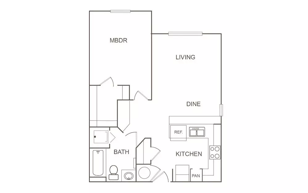 1 Bed • 1 Bath A2 floor plan