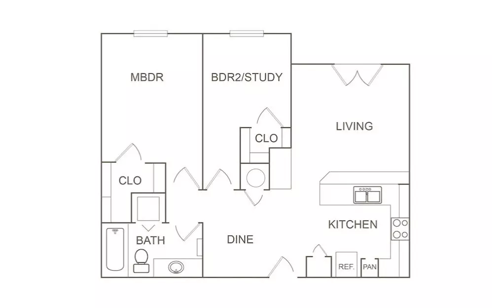 2 Beds • 1 Bath B1 floor plan