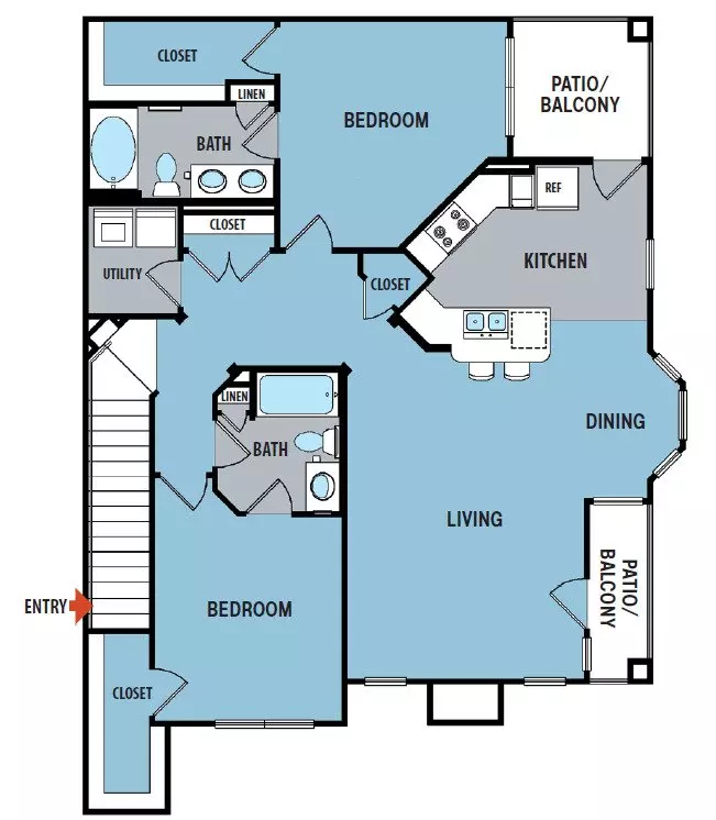 2 Beds • 2 Bath 0124 floor plan