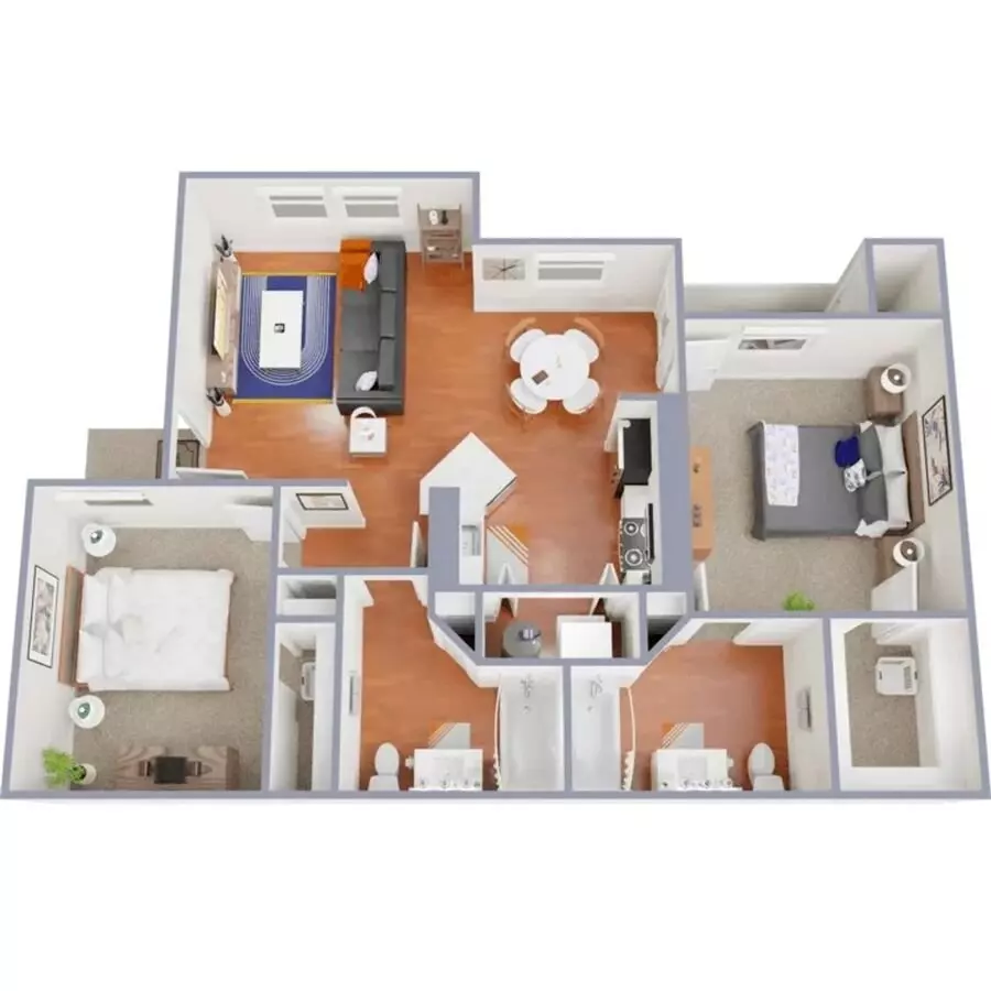 2 Beds • 2 Bath TP-1401 floor plan