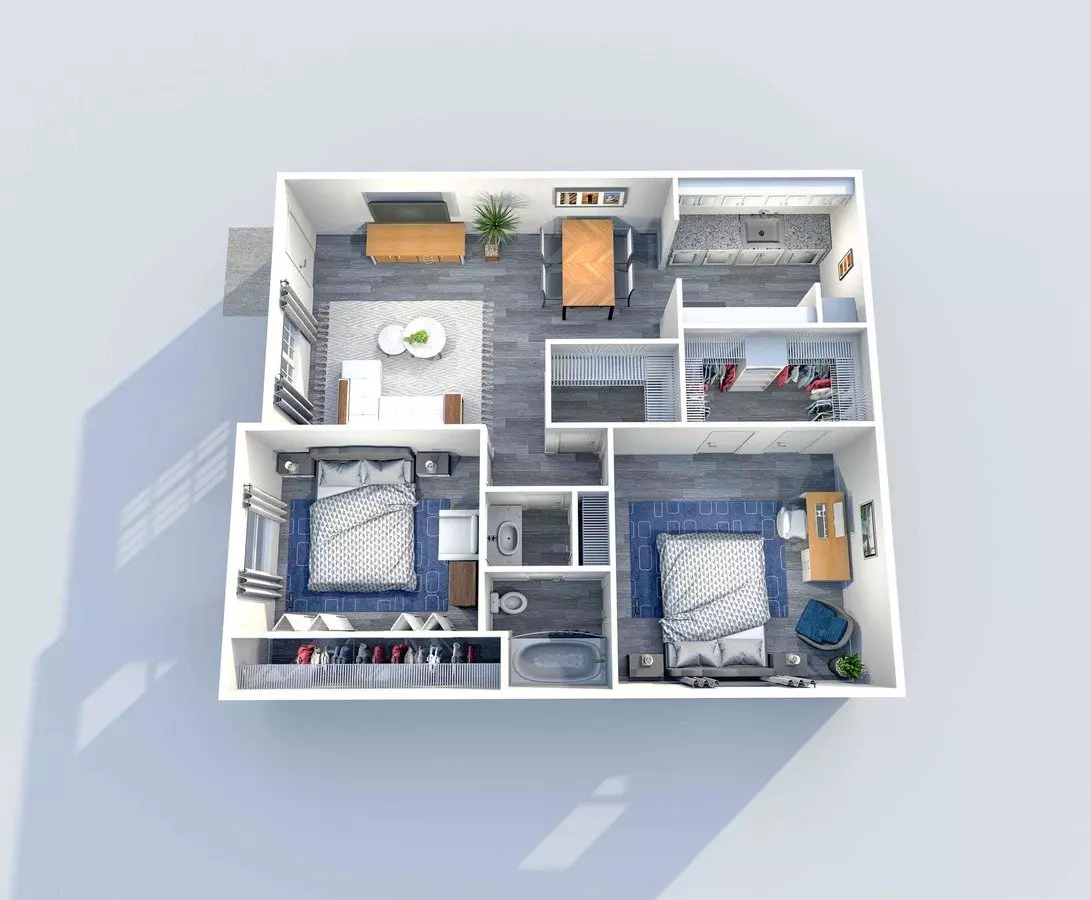 2 Beds • 1 Bath 707 floor plan