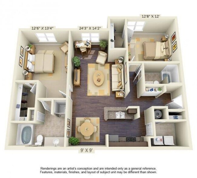 2 Beds • 1 Bath 1302 floor plan