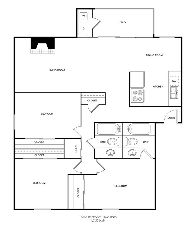 3 Beds • 2 Bath 077W floor plan