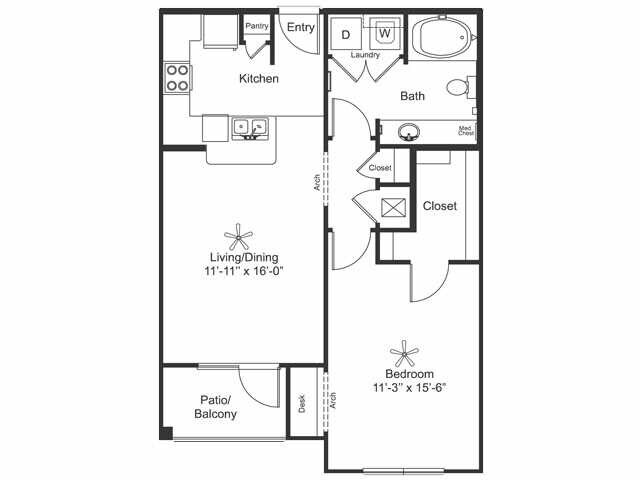 1 Bed • 1 Bath 1626 floor plan