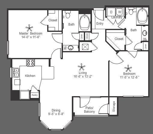 2 Beds • 2 Bath 0821 floor plan