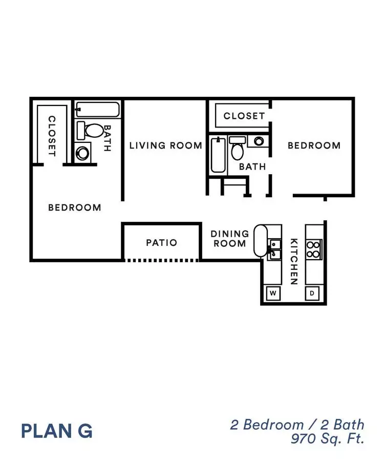 2 Beds • 2 Bath 2011 floor plan