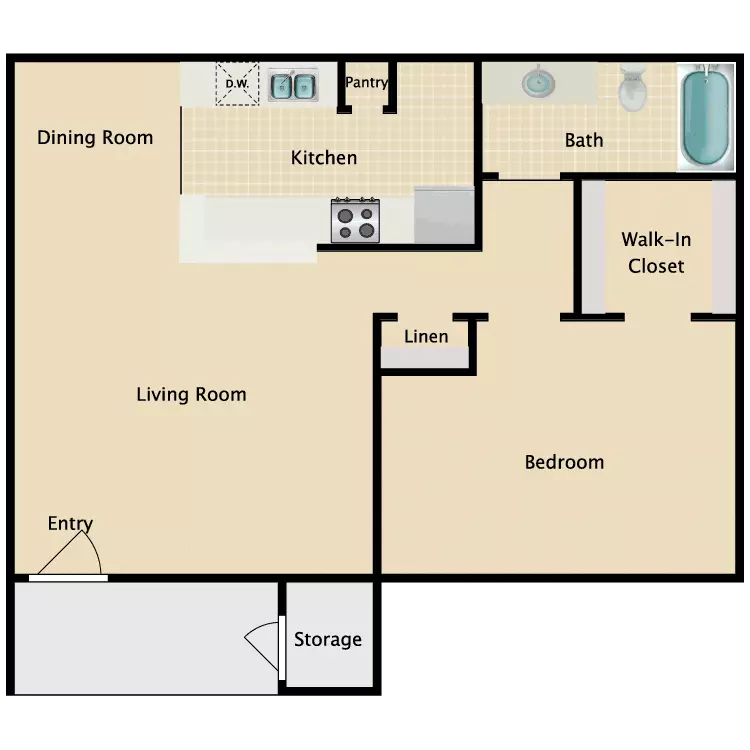 1 Bed • 1 Bath floor plan