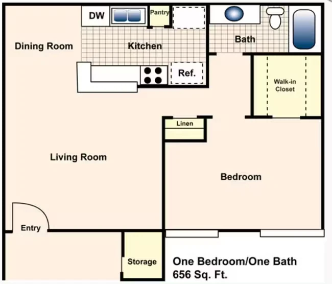 1x1B floor plan