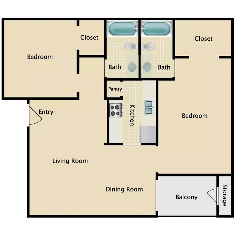 2x2 floor plan