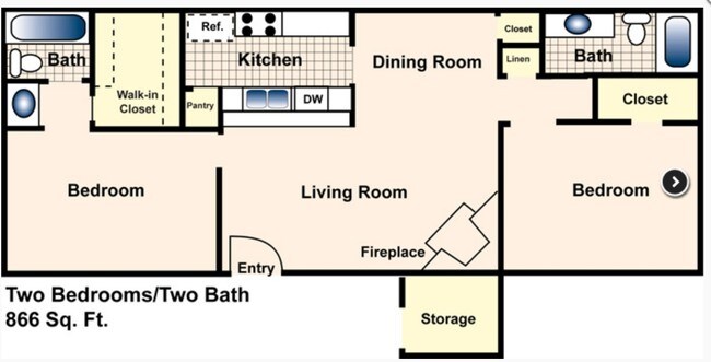 2BR/2BA 11206 floor plan