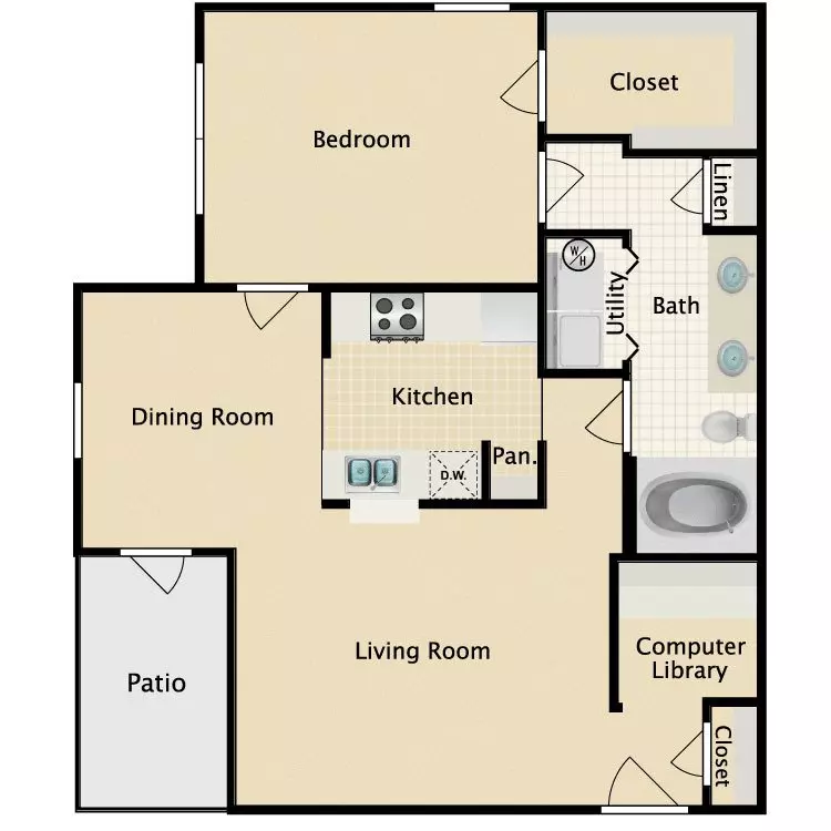 1 Bed • 1 Bath 1725 floor plan