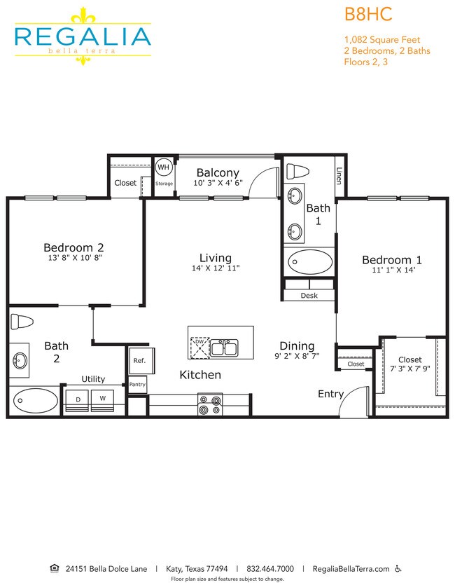 2 Beds • 2 Bath 32002 floor plan