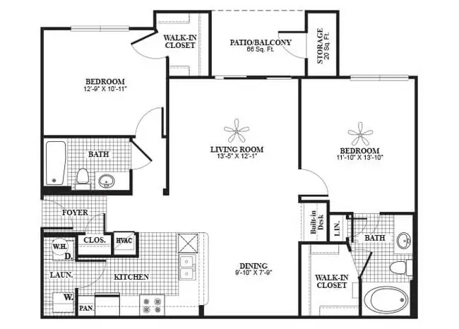 2 Beds • 2 Bath 0434 floor plan