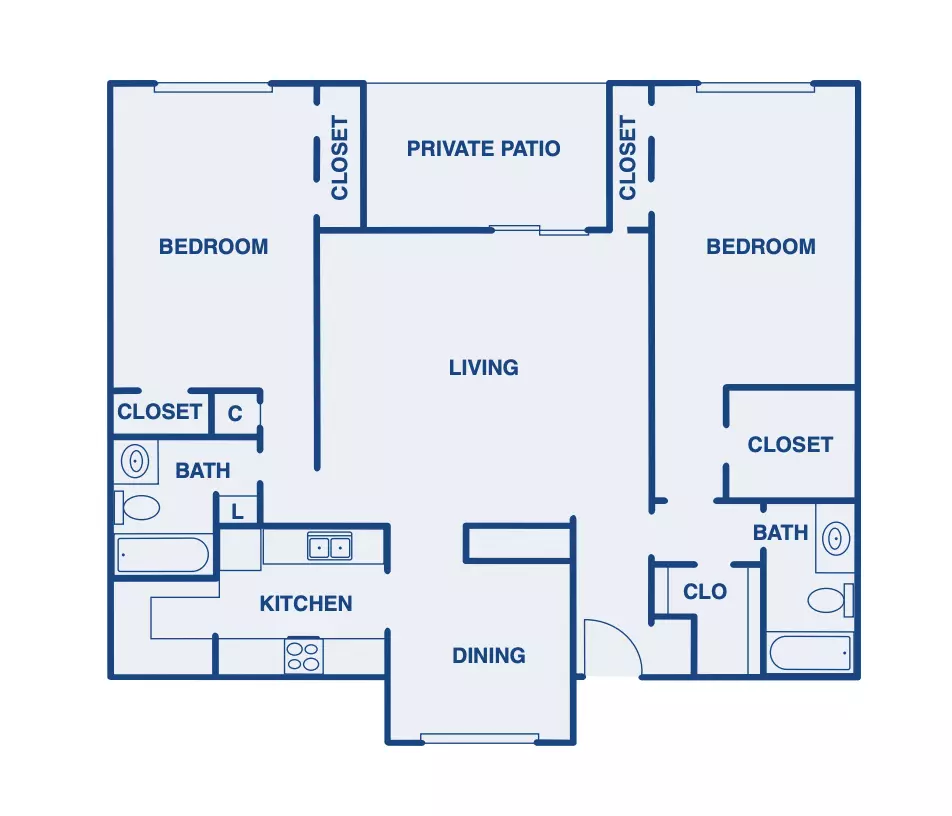2 Beds • 1 Bath floor plan