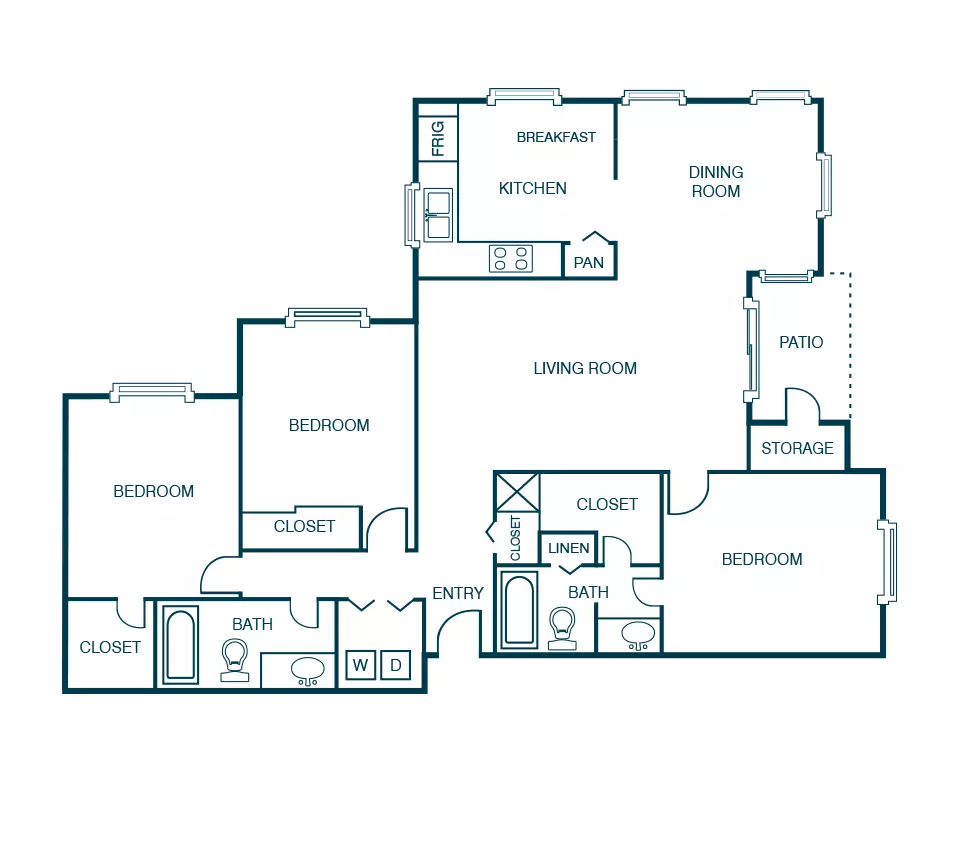 3 Beds • 2 Bath floor plan