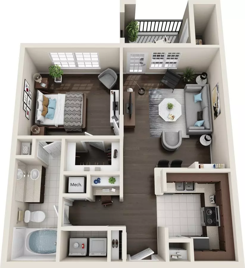 1BR/1BA 1105 floor plan