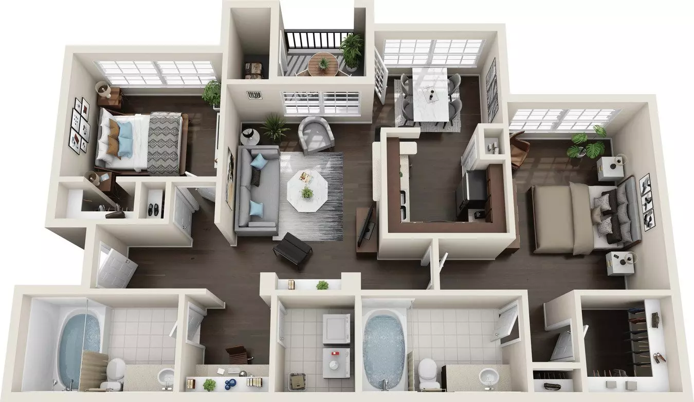 2 Beds • 2 Bath 4206 floor plan