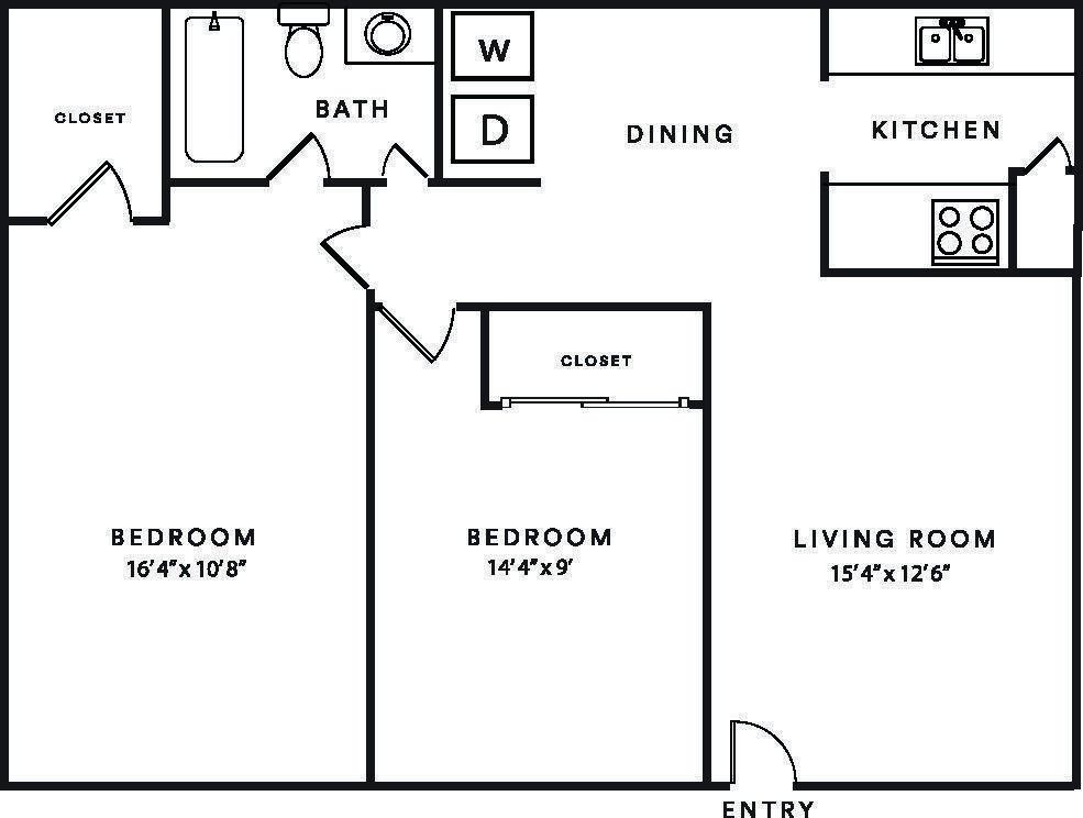 2 Bedroom 1 Bath 196 floor plan