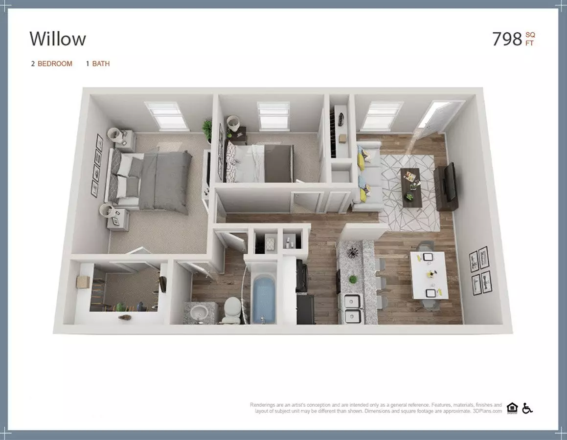 Willow | 2 Bed | 1 Bath 704 floor plan