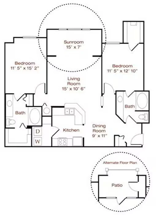 2 Beds • 2 Bath 10305 floor plan