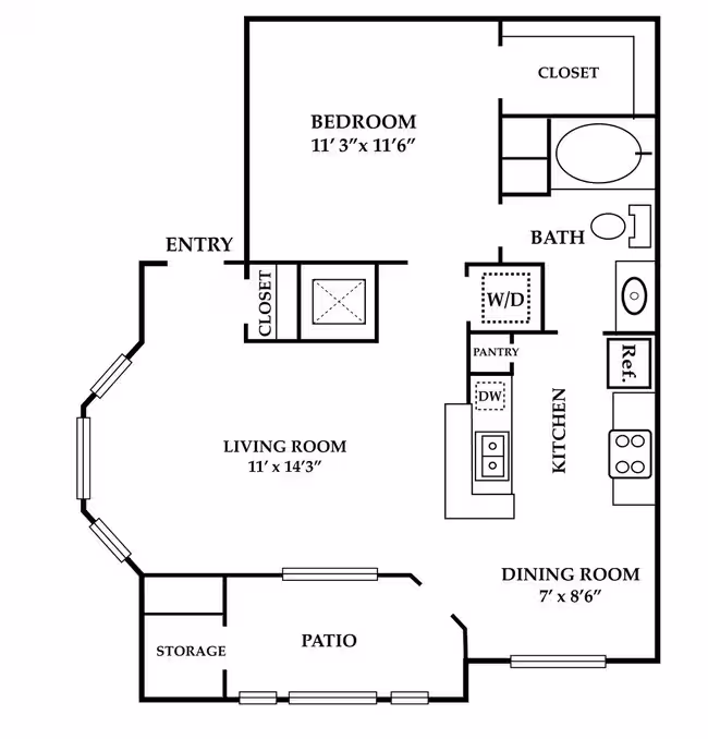 1 Bed • 1 Bath 01-617 floor plan