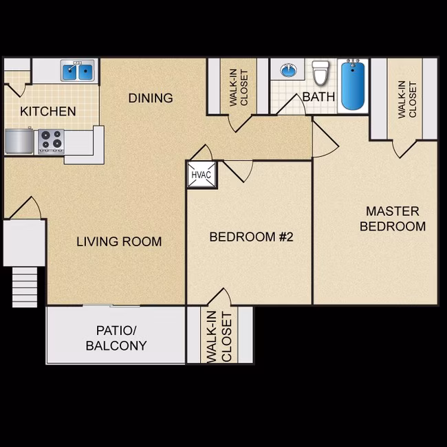 2 Beds • 2 Bath 1101 floor plan