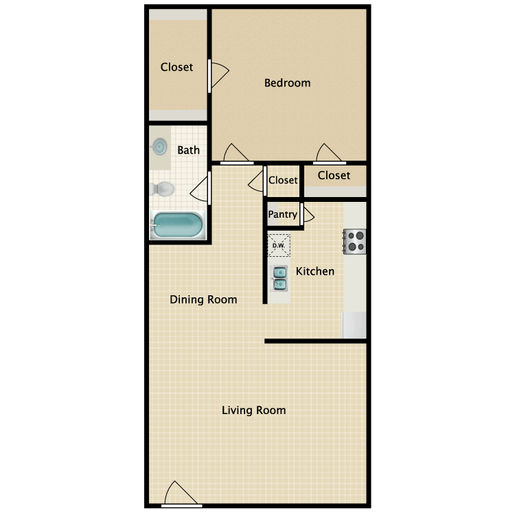 1 Bed • 1 Bath floor plan