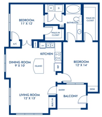 2 Beds • 2 Bath 0834 floor plan