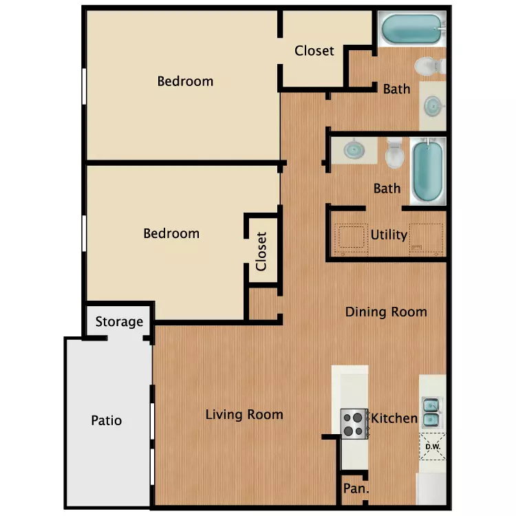 2 Beds • 2 Bath 283 floor plan