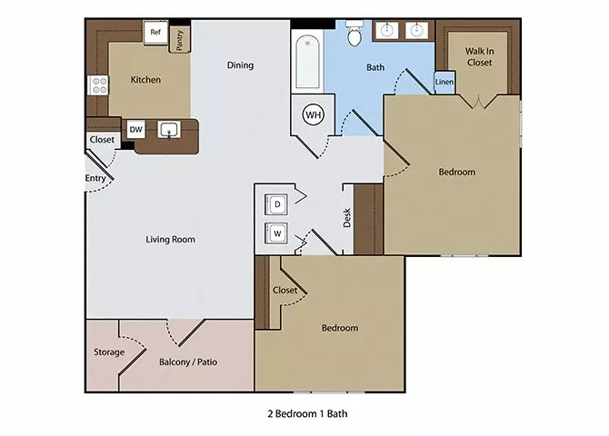 2 Beds • 1 Bath 1102 floor plan