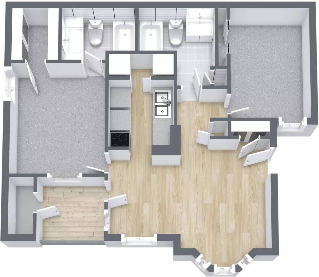 2 Beds • 2 Bath Private floor plan