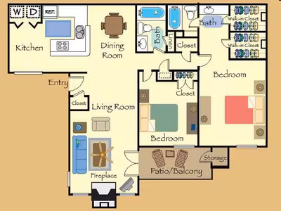 2 Beds • 2 Bath 0903 floor plan