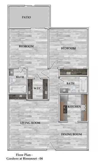 2 Beds • 2 Bath 1023-1 floor plan
