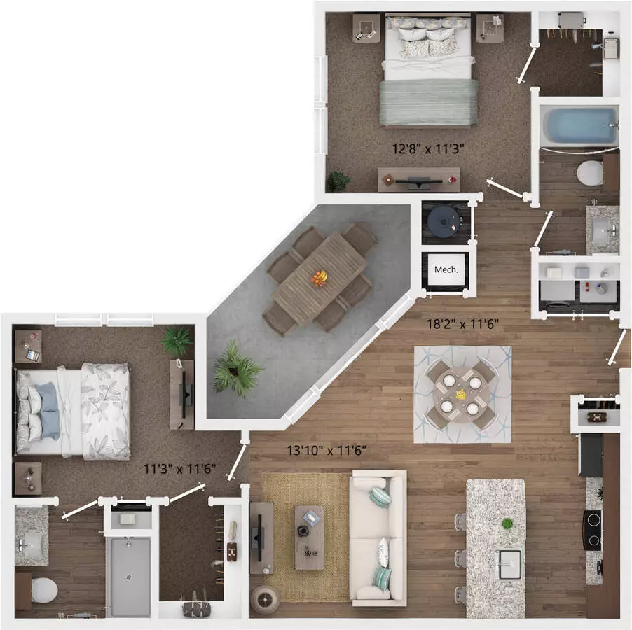 2 Beds • 2 Bath 2-2424 floor plan