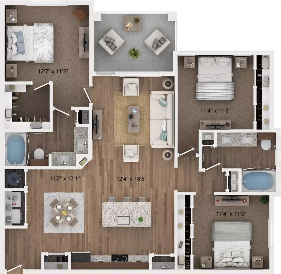 3 Beds • 2 Bath 2-2251 floor plan