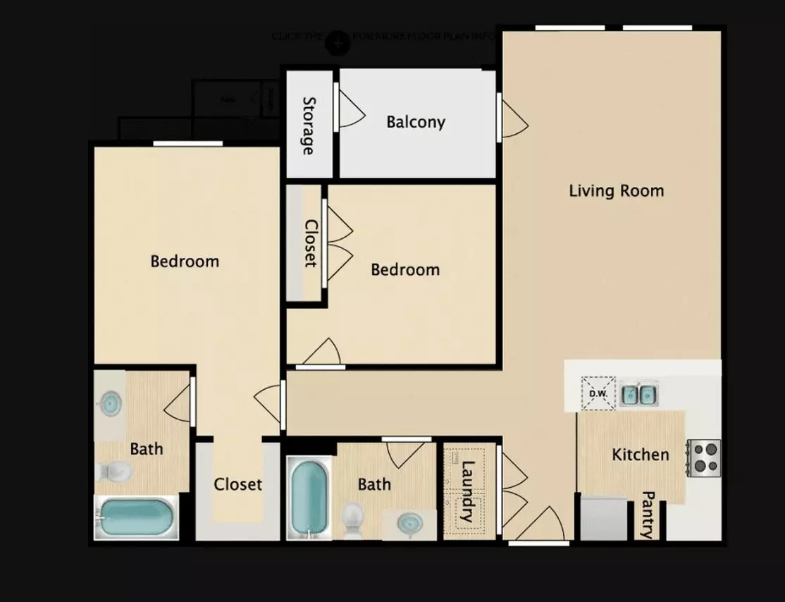 2 Beds • 2 Bath B1 floor plan