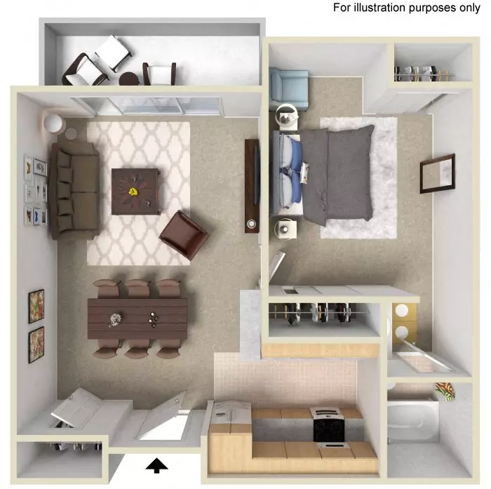 1 Bed • 1 Bath 99-208 floor plan