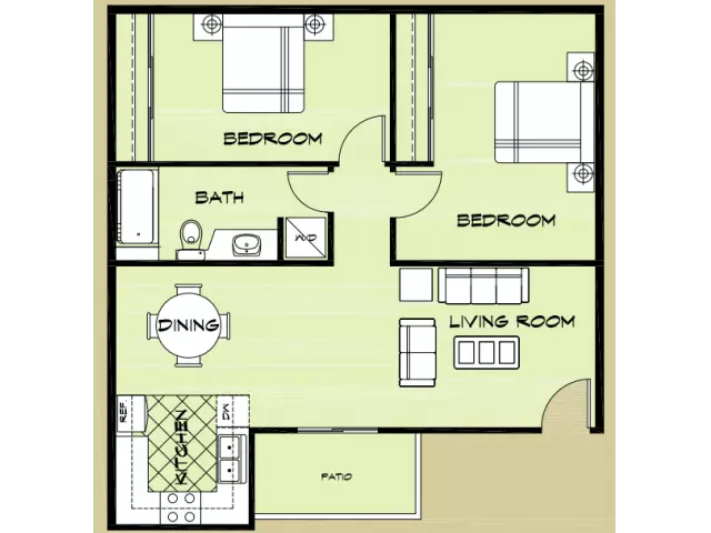 2 Beds • 1 Bath - floor plan
