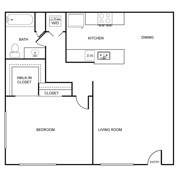 1 Bed • 1 Bath - floor plan
